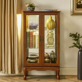 Curio Cabinet Lighted Curio Diapaly Cabinet with Adjustable Shelves and Mirrored Back Panel, Tempered Glass Doors (Oak, 3 Tier), (E26 light bulb not i