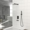 Shower System with Waterfall Tub Spout,12 Inch Wall Mounted Square Shower System with Rough-in Valve,Matte black