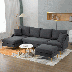 110'' Wide Reversible Left or Right Chaise of Sectional Sofa U-Shape Convertible Sofa Couch 4-Seat Couch with Chaise Lounge Upholstered for Living Roo