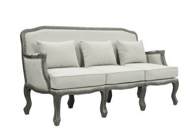 ACME Tania Sofa w/3 Pillows, Cream Linen & Brown Finish LV01130