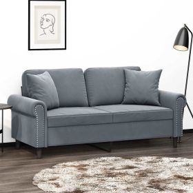 2-Seater Sofa with Throw Pillows Dark Gray 55.1" Velvet