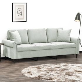 3-Seater Sofa with Throw Pillows Light Gray 70.9" Velvet