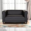 Black Broadway Faux Leather Loveseat Sofa for Living Room, Modern D√©cor Love Seat Mini Small Couches for Small Spaces and Bedroom with Solid Wood Fra