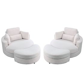 [Video] Welike Swivel Accent Barrel Modern Sofa Lounge Club Big Round Chair with Storage Ottoman TEDDY Fabric for Living Room Hotel with Pillows. *2PC