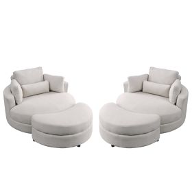 [Video] Welike Swivel Accent Barrel Modern Sofa Lounge Club Big Round Chair with Storage Ottoman Linen Fabric for Living Room Hotel with Pillows . *2P