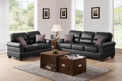 Black Bonded Leather 2pc Sofa Set Sofa And Loveseat Living Room Furniture