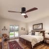 52 in Low Profile Dimmable Integrated Ceiling Fan with 3 Brown Solid Wood Blades