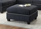 3-pcs Sectional Sofa Black Polyfiber Cushion Sofa Chaise Ottoman Reversible Couch Pillows