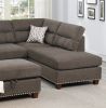 Sectional sofa Tan Color Velvet Fabric Reversible Chaise Sofa Sectional w Pillows Cocktail Storage Ottoman 3pc Set