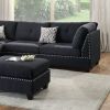 3-pcs Sectional Sofa Black Polyfiber Cushion Sofa Chaise Ottoman Reversible Couch Pillows