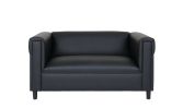 Black Broadway Faux Leather Loveseat Sofa for Living Room, Modern D√©cor Love Seat Mini Small Couches for Small Spaces and Bedroom with Solid Wood Fra