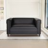 Black Broadway Faux Leather Loveseat Sofa for Living Room, Modern D√©cor Love Seat Mini Small Couches for Small Spaces and Bedroom with Solid Wood Fra