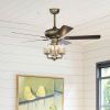 52inch Bronze Metal 3 Lights Ceiling Fan with 5 Wood Blades; Two-color fan blade; AC Motor; Remote Control; Reversible Airflow; Multi-Speed; Adjustabl