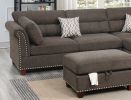 Sectional sofa Tan Color Velvet Fabric Reversible Chaise Sofa Sectional w Pillows Cocktail Storage Ottoman 3pc Set