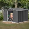 10X8 FT Outdoor Storage Shed, All Weather Metal Sheds with Metal Foundation & Lockable Doors, Tool Shed for Garden, Patio, Backyard, Lawn, Grey