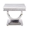 ACME Zander End Table, White Printed Faux Marble & Mirrored Silver Finish 87363