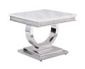 ACME Zander End Table, White Printed Faux Marble & Mirrored Silver Finish 87363