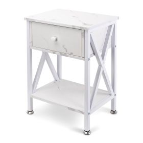 Nightstand with Drawer and Open Storage Shelves; Bedside End Table for Bedroom Living Room; White