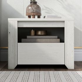 Off White Simple Style Manufacture Wood Nightstand with Gray Wood Grain Sticker Surfaces One Drawer for Bedroom Guest Room Children's Room