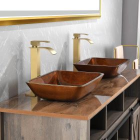 18.125" L -13.0" W -4.125" H Handmade Countertop Glass Rectangular Vessel Bathroom Sink  with Gold Faucet and Pop-Up Drain in