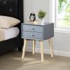 Side Table with 2 Drawer and Rubber Wood Legs;  Mid-Century Modern Storage Cabinet for Bedroom Living Room Furniture;  Gray