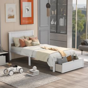 Twin Size Platform Bed with Under-bed Drawer; White RT