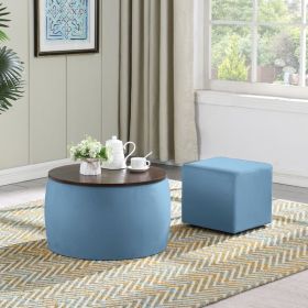 Round Ottoman Set with Storage; 2 in 1 combination; Round Coffee Table; Square Foot Rest Footstool for Living Room Bedroom Entryway Office