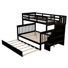 Stairway Twin-Over-Full Bunk Bed with Twin size Trundle; Storage and Guard Rail for Bedroom; Dorm; for Adults; Espresso (OLD SKU :LP000119AAP)