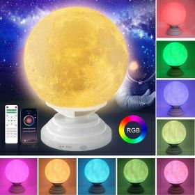 3D Smart Moon Lamp 360Â° RGB LED Night Light w/ Bluetooth Speaker Remote Control