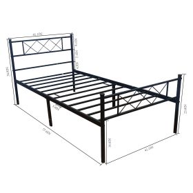 LT twin size single metal bed frame in black color for adult and children used in bedroom or dormitory with large storage space under the bed