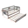 Twin Wooden Daybed with Trundle Bed ; Sofa Bed for Bedroom Living Room; Gray