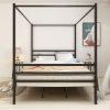 Metal Canopy Bed Frame;  Stable and durable metal platform ;  Queen Black