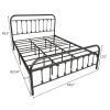 Victorian Vintage Style Platform Metal Bed Frame Foundation Headboard Footboard Heavy Duty Steel Slats; Queen Black(same as W84034827)