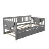 Twin Wooden Daybed with Trundle Bed ; Sofa Bed for Bedroom Living Room; Gray