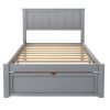 Twin Size Platform Bed with Under-bed Drawer; Gray RT