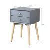 Side Table with 2 Drawer and Rubber Wood Legs;  Mid-Century Modern Storage Cabinet for Bedroom Living Room Furniture;  Gray