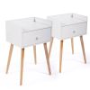 Set of 2 Nightstand Table Wooden Bedside End Table for Living Room, Bedroom and Office, White