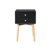 Side Table with 2 Drawer and Rubber Wood Legs;  Mid-Century Modern Storage Cabinet for Bedroom Living Room Furniture;  Black