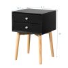 Side Table with 2 Drawer and Rubber Wood Legs;  Mid-Century Modern Storage Cabinet for Bedroom Living Room Furniture;  Black