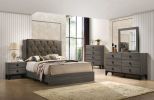 Avantika Eastern King Bed; Fabric & Rustic Gray Oak 27677EK