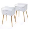 Set of 2 Nightstand Table Wooden Bedside End Table for Living Room, Bedroom and Office, White