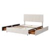 Queen Size Upholstery Platform Bed with Four Drawers on Two Sides; Adjustable Headboard; Beige