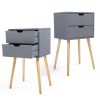 Bedroom Storage Nightstand Shelf with 2 Drawers - Set of 2