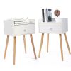 Set of 2 Nightstand Table Wooden Bedside End Table for Living Room, Bedroom and Office, White