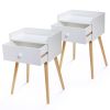 Set of 2 Nightstand Table Wooden Bedside End Table for Living Room, Bedroom and Office, White