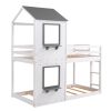 Twin Over Twin Bunk Bed Wood Bed with Roof; Window; Guardrail; Ladder (White)(OLD SKU :LP000056AAK)