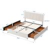 Queen Size Upholstery Platform Bed with Four Drawers on Two Sides; Adjustable Headboard; Beige