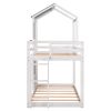 Twin Over Twin Bunk Bed Wood Bed with Roof; Window; Guardrail; Ladder (White)(OLD SKU :LP000056AAK)