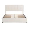 Queen Size Upholstery Platform Bed with Four Drawers on Two Sides; Adjustable Headboard; Beige