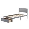 Twin Size Platform Bed with Under-bed Drawer; Gray RT